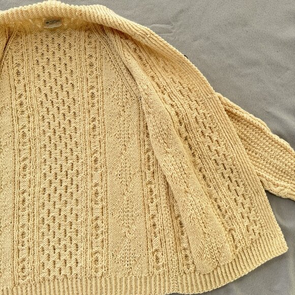 Vintage Irish Wool Sweater Hand Knit Cardigan Collar Ivory Chunky Fisherman READ - Picture 12 of 16